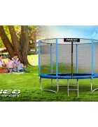 Neo Sport Trambulina de gradina pentru copii Neo-Sport Albastru 312cm 10FT cu Scara si Plasa exterioara Stalpi metalici cu protectie din burete Intrare cu fermoar si catarama Covoras impermeabil flexibil