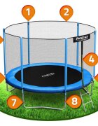 Neo Sport Trambulina de gradina pentru copii Neo-Sport Albastru 312cm 10FT cu Scara si Plasa exterioara Stalpi metalici cu protectie din burete Intrare cu fermoar si catarama Covoras impermeabil flexibil