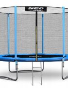 Neo Sport Trambulina de gradina pentru copii Neo-Sport Albastru 312cm 10FT cu Scara si Plasa exterioara Stalpi metalici cu protectie din burete Intrare cu fermoar si catarama Covoras impermeabil flexibil