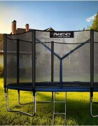 Neo Sport Trambulina de gradina pentru copii Neo-Sport Albastru 374cm 12FT cu Scara si Plasa de siguranta Stalpi metalici cu protectie din burete Intrare cu fermoar Covoras impermeabil flexibil