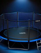 Neo Sport Trambulina de gradina pentru copii Neo-Sport Albastru 374cm 12FT cu Scara si Plasa de siguranta Stalpi metalici cu protectie din burete Intrare cu fermoar Covoras impermeabil flexibil