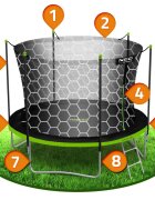 Neo Sport Trambulina de gradina pentru copii Neo-Sport Comb 312cm 10ftcu Scara si Plasa interioara Stalpi metalici cu protectie din burete Intrare cu fermoar si catarama Covoras impermeabil flexibil Sarcina maxima 150kg