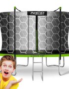 Neo Sport Trambulina de gradina pentru copii Neo-Sport Comb 374cm 12FTcu Scara si Plasa interioara Stalpi metalici cu protectie din burete Intrare cu fermoar si catarama Covoras impermeabil flexibil Sarcina maxima 150kg
