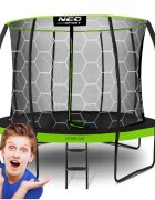 Neo Sport Trambulina de gradina pentru copii Neo-Sport Comb Verde 312cm 10FTcu Scara si Plasa interioara Stalpi metalici cu protectie din burete Intrare cu fermoar si catarama Covoras impermeabil flexibil