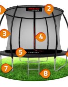 Neo Sport Trambulina de gradina pentru copii Neo-Sport Negru 312 cm 10FT cu Scara si Plasa interioara Stalpi metalici cu protectie din burete Intrare cu fermoar si catarama Covoras impermeabil flexibil Sarcina maxima 150kg