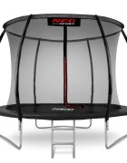 Neo Sport Trambulina de gradina pentru copii Neo-Sport Negru 312 cm 10FT cu Scara si Plasa interioara Stalpi metalici cu protectie din burete Intrare cu fermoar si catarama Covoras impermeabil flexibil Sarcina maxima 150kg