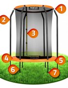 Neo Sport Trambulina de gradina pentru copii Neo-Sport Orange 152cm 5ft Plasa interioara Stalpi metalici cu protectie din burete Intrare cu fermoar si catarama Covoras impermeabil flexibil