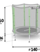 Neo Sport Trambulina de gradina pentru copii Neo-Sport Verde 140 cm 4.5FT Plasa exterioara Stalpi metalici cu protectie din burete Intrare cu fermoar si catarama Covoras impermeabil flexibil