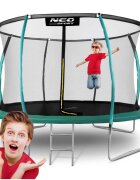 Neo Sport Trambulina de gradina pentru copii Neo-Sport Verde 374cm 12FT cu Scara si Plasa interioara Stalpi metalici cu protectie din burete Intrare cu fermoar si catarama Covoras impermeabil flexibil