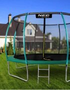 Neo Sport Trambulina de gradina pentru copii Neo-Sport Verde 374cm 12FT cu Scara si Plasa interioara Stalpi metalici cu protectie din burete Intrare cu fermoar si catarama Covoras impermeabil flexibil