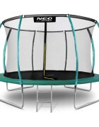 Neo Sport Trambulina de gradina pentru copii Neo-Sport Verde 374cm 12FT cu Scara si Plasa interioara Stalpi metalici cu protectie din burete Intrare cu fermoar si catarama Covoras impermeabil flexibil