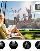 Neo Sport Trambulina de gradina pentru copii Verde 183cm 6FT cu Scara metalicaPlasa de protectie exterioaraStalpi metalici cu protectie din burete Intrare cu fermoar si catarama Covoras impermeabil flexibil