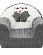 New Baby Fotoliu din burete din tesatura minky Cute Family Gray