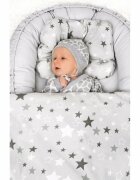 New Baby Set 3 piese Baby Nest cu paturica si pernuta Grey stars