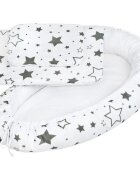 New Baby Set 3 piese Baby Nest cu paturica si pernuta Grey stars