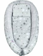 New Baby Set 3 piese Baby Nest cu paturica si pernuta WhiteGrey stars