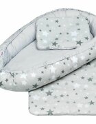New Baby Set 3 piese Baby Nest cu paturica si pernuta WhiteGrey stars