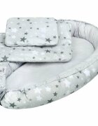 New Baby Set 3 piese Baby Nest cu paturica si pernuta WhiteGrey stars