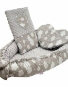 New Baby Set 3 piese Luxury Baby Nest cu doua fete cu paturica si pernuta in forma de inima Minky Heart Cloud