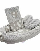 New Baby Set 3 piese Luxury Baby Nest cu doua fete cu paturica si pernuta in forma de inima Minky Heart Cloud