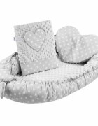 New Baby Set 3 piese Luxury Baby Nest cu doua fete cu paturica si pernuta in forma de inima Minky Heart Grey
