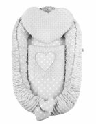 New Baby Set 3 piese Luxury Baby Nest cu doua fete cu paturica si pernuta in forma de inima Minky Heart Grey