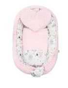New Baby Set 3 piese Luxury Baby Nest cu paturica si pernuta in forma de inima Minky Bears Pink
