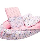 New Baby Set 3 piese Luxury Baby Nest cu paturica si pernuta in forma de inima Minky Cranberries