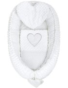 New Baby Set 3 piese Luxury Baby Nest cu paturica si pernuta in forma de inima Minky Heart White