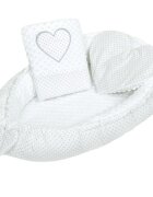 New Baby Set 3 piese Luxury Baby Nest cu paturica si pernuta in forma de inima Minky Heart White