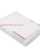 New Baby Set prosop cu gluga si manusa baie 100 x 100 cm basic white-pink