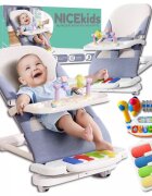NICEkids Balansoar pentru copii pliabil cu roti si pian detasabil 3 nivele de inclinare tavita detasabila Jucarii interactive atasate 40 x 68 x 67 cm Blue