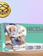 NICEkids Balansoar pentru copii pliabil cu roti si pian detasabil 3 nivele de inclinare tavita detasabila Jucarii interactive atasate 40 x 68 x 67 cm Blue