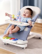 NICEkids Balansoar pentru copii pliabil cu roti si pian detasabil 3 nivele de inclinare tavita detasabila Jucarii interactive atasate 40 x 68 x 67 cm Blue