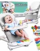 NICEkids Balansoar pentru copii pliabil cu roti si pian detasabil 3 nivele de inclinare tavita detasabila Jucarii interactive atasate 40 x 68 x 67 cm Grey