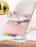 NICEkids Balansoar pentru copii pliabil cu roti si pian detasabil 3 nivele de inclinare tavita detasabila Jucarii interactive atasate 40 x 68 x 67 cm Pink