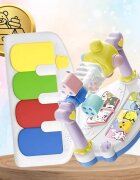 NICEkids Balansoar pentru copii pliabil cu roti si pian detasabil 3 nivele de inclinare tavita detasabila Jucarii interactive atasate 40 x 68 x 67 cm Pink