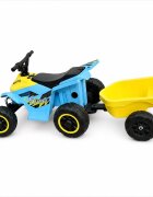 Nichiduta Atv electric cu remorca Mooving Speed BlueYellow roti rezistente remorca detasabila acumulator 6V4.5Ah motor 35w suport picioare