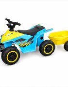 Nichiduta Atv electric cu remorca Mooving Speed BlueYellow roti rezistente remorca detasabila acumulator 6V4.5Ah motor 35w suport picioare
