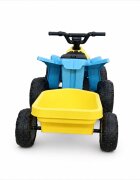 Nichiduta Atv electric cu remorca Mooving Speed BlueYellow roti rezistente remorca detasabila acumulator 6V4.5Ah motor 35w suport picioare