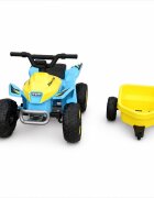 Nichiduta Atv electric cu remorca Mooving Speed BlueYellow roti rezistente remorca detasabila acumulator 6V4.5Ah motor 35w suport picioare