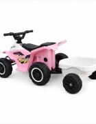 Nichiduta Atv electric cu remorca Mooving Speed PinkWhite roti rezistente remorca detasabila acumulator 6V4.5Ah motor 35w suport picioare