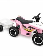 Nichiduta Atv electric cu remorca Mooving Speed PinkWhite roti rezistente remorca detasabila acumulator 6V4.5Ah motor 35w suport picioare