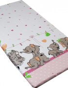 Nichiduta Cearceaf din bumbac cu elastic 120x60 cm Funny Elephants Pink