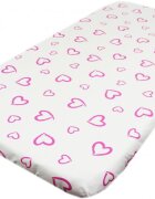 Nichiduta Cearceaf din bumbac cu elastic 120x60 cm Inimioare roz