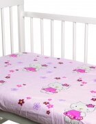 Nichiduta Cearceaf din bumbac cu elastic Kitty Pink 120x60 cm