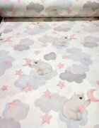 Nichiduta Cearsaf pentru pat copii Bear cloud pink 120x60 cm din bumbac cu banda elastica roata