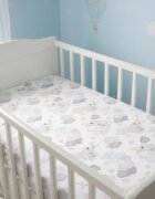 Nichiduta Cearsaf pentru pat copii Bear cloud pink 120x60 cm din bumbac cu banda elastica roata