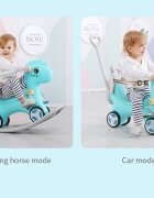 Nichiduta Garden Balansoar 3 in 1 Happy Unicorn Blue transformabil in vehicul fara pedale cu maner parentalroti EVAcenturi de sigurantajucarie muzicalaspatar si bara de siguranta detasabile