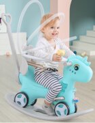 Nichiduta Garden Balansoar 3 in 1 Happy Unicorn Blue transformabil in vehicul fara pedale cu maner parentalroti EVAcenturi de sigurantajucarie muzicalaspatar si bara de siguranta detasabile